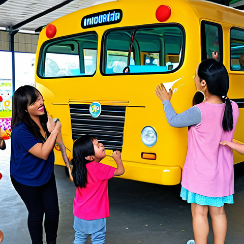 **

A vibrant and joyful scene of a diverse group of young children excitedly interacting with Tayo the Little Bus at a Tayo event. The background shows colorful decorations of the bus depot, and there are interactive activities and games happening all around. The focus is on capturing the children's pure delight and sense of wonder as they meet their favorite character.

**